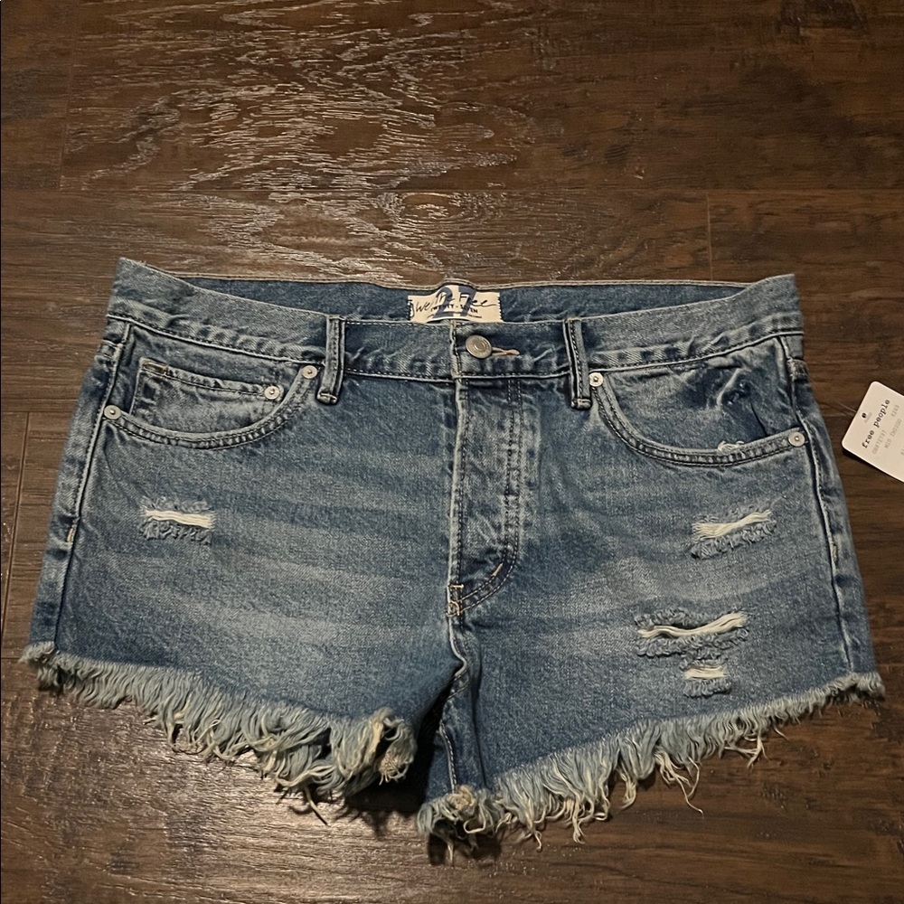 Free People Distressed Blue Jean Shorts